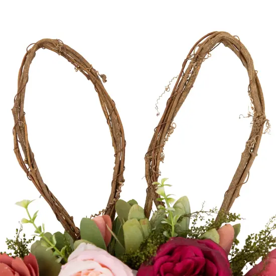 Northlight Wooden Floral Easter Bunny Ears Twig Wreath - 15" Pink {7}