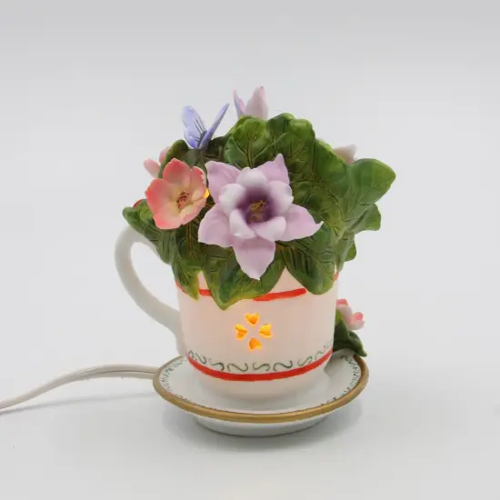 Ceramic Columbine Flower in Teacup Nightlight, Home Decor, Gift for Her, Gift for Mom {5}