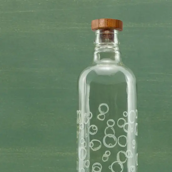 Bubbles Glass Water Bottle with Wooden Stopper-750 ml {3}