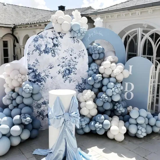 Dusty Blue Balloons Arch Kit, 134 Pcs Muted Light Baby Slate Blue and White Balloon Garland mit 18 Inch Pale Blue Clear Balloon *5, Long Balloon as Bow Decor for Baby Shower Boy Gender Reveal Wedding {2}