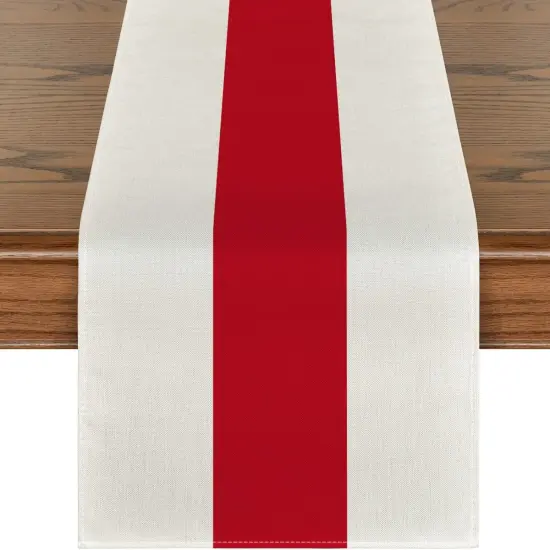 Red Stripes 2025 New Year Christmas Table Runner, Seasonal Winter Holiday Kitchen Dining Table Decoration for Home Party Decor {1}