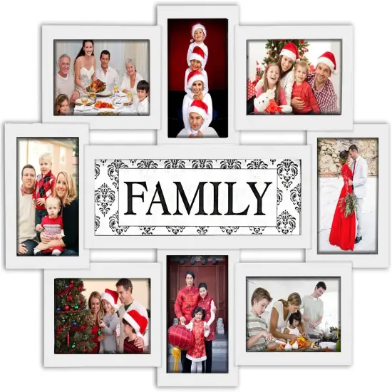 Photo Frame 22x17 White Family Picture Frame Selfie Gallery Collage Wall Hanging for 6x4 Photo - 8 Photo Sockets - Wall Mounting Design {1}