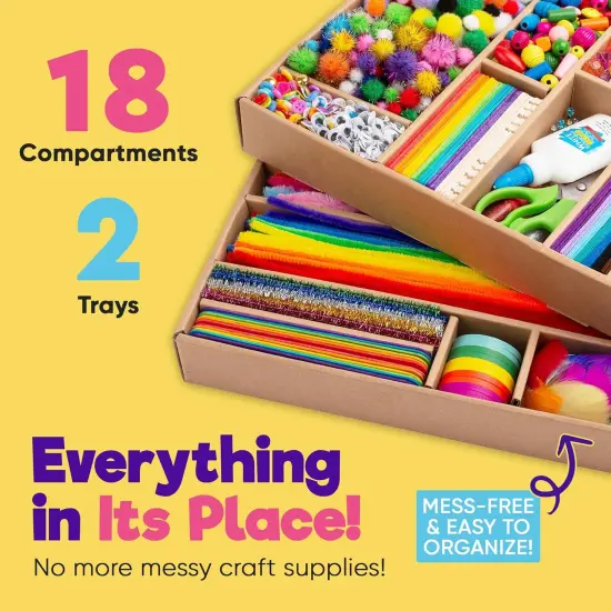 Arts & Crafts Summer Chest - 3000+ pcs Deluxe Craft Supplies Box, 2 Drawers, 18 Compartments, Sturdy Handle - Art Crafting Kit Easter Gifts for Kids, School Supply for Ages 4 5 6 7 8 9 10 11 12 {3}