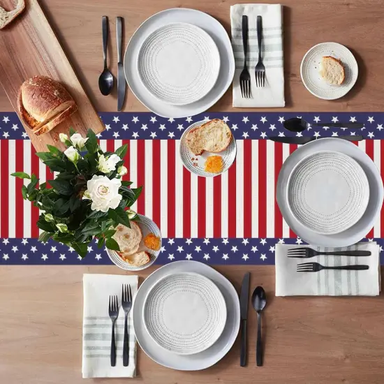 American Flag Table Runner 72 x 13 Inch, Patriotic Stars and Stripes Pattern Table Runner for 4th of July, Memorial Day, National Holidays, Perfect for Home, Party, Kitchen, Mantel, Dining Decorations {3}