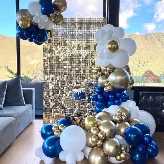 Royal Blue and Gold Balloons, Blue and White Gold Balloons, Macaron Blue Navy Blue Gold Confetti Latex Balloon {4}