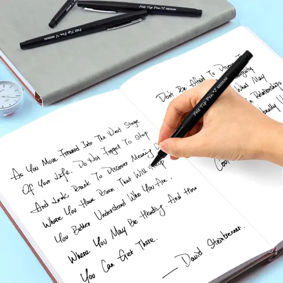 Felt Tip Pens, 15 Black Pack, 0.7mm Medium Point, Felt Tip Markers Pens for Journaling, Writing, Note Taking, Planner, Perfect for School Office and Art Supplies {4}