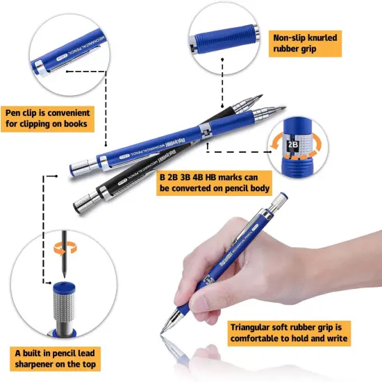 22 Pcs 2.0 mm Mechanical Pencils Set, 8 Pcs Lead Pencils with 10 Case Lead Refills 2B, HB Black & Colors, 2 Pcs Erasers and 2 Pcs Sharpeners for Drawing, Sketching and Drafting {4}