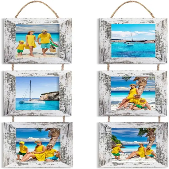 Picture Frames, 4x6 Picture Frames Collage Wall Decor, Wall Hanging Picture Frames Collage with 3 Opening, MDF Wood Frames 2 Pack（Rustic White） {1}