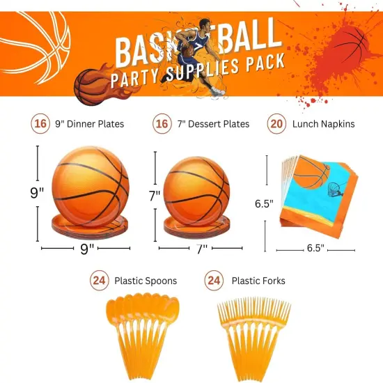 Basketball Party Supplies Packs (100 Pieces for 16 Guests) - Basketball Party Supplies, Sports Party Supplies, Basketball Party Decorations, Basketball Birthday, Party Decor for Adults, {2}