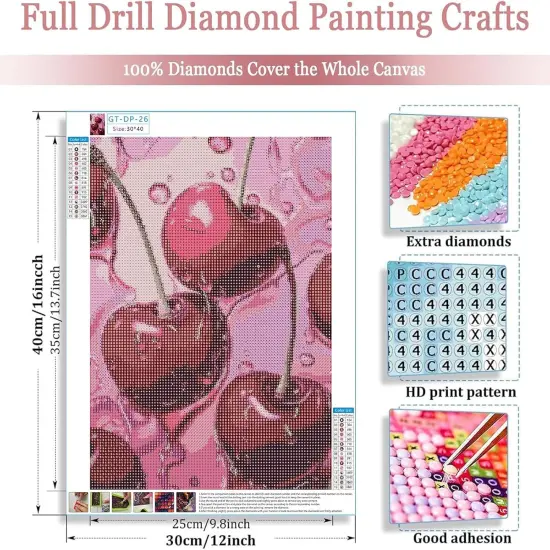 Cherry Diamond Art Kits for Adults Beginners,DIY Diamond Art 5D Full Drill Diamond Dots Diamond Painting with Complete Tools,Pefect Art Crafts for Home Wall Decor Gift-12x16in {5}