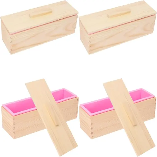 Artisan Soap Mold Loaf Wood Box with 4 Pink Silicone Molds - 42oz, Flexible & Heat Resistant {1}