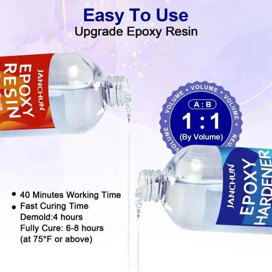 JANCHUN Crystal Clear Epoxy Resin Kit 16oz, Bubble-Free, Anti-Yellowing, Self Leveling Easy Mix 1:1 Coating and Casting Resin for Table Top, Molds, Tumbler Crafts, Painting, Jewelry, DIY Gifts {3}