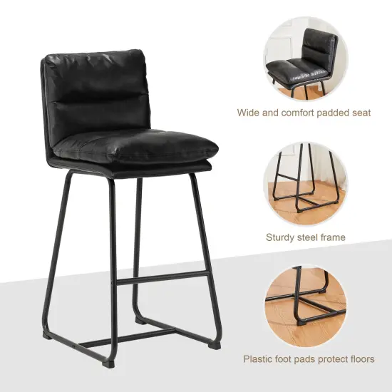 Set of 2/4 Modern Thick Leatherette Bar Stool with Metal Legs {3}