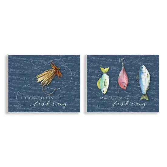 Stupell Industries Recreational Fishing Phrases 2pc Wall Plaque Set By Holly Thomas Stein {1}