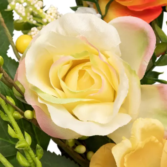 Northlight Hydrangea and Rose Artificial Floral Twig Wreath - Orange - 16" {7}