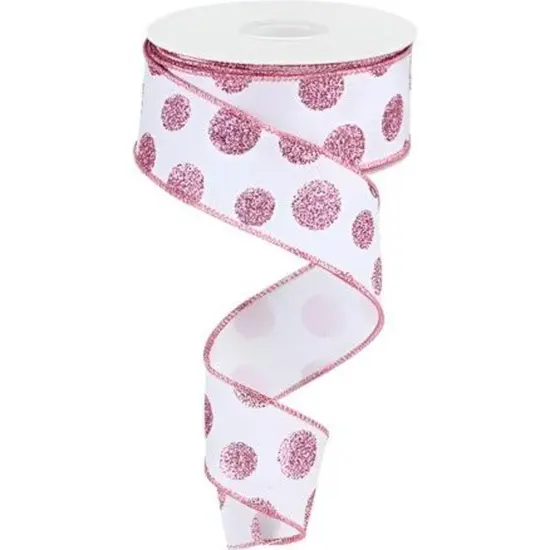 1.5" Glitter Polka Dot Ribbon: White (10 Yards) {1}