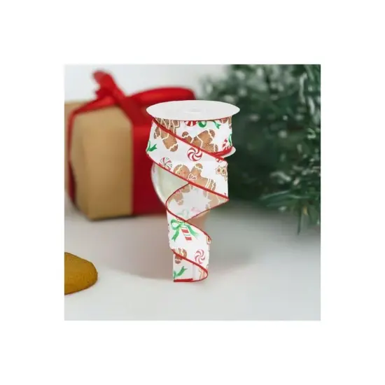 1.5" Gingerbread Candy Ribbon: White (10 Yards) {2}