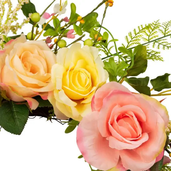 Northlight Rose and Peony Artificial Floral Spring Wreath, Pink and Yellow - 22-Inch {6}