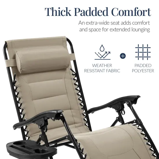 Best Choice Products Oversized Padded Zero Gravity Chair, Folding Outdoor Patio Recliner w/ Side Tray Dune {4}