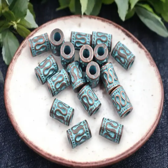 *50* 9x6mm Copper Patina Tube Beads {2}
