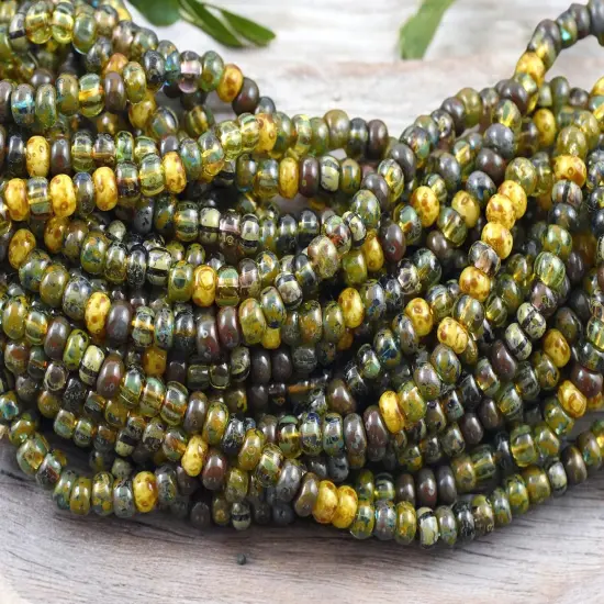 6/0 Aged Bear Striped Picasso Czech Glass Seed Bead Mix (21" Strand) {4}
