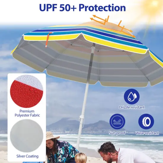 Costway 6.5 FT Patio Beach Umbrella Sun Shade Tilt Aluminum Sports Portable Carry Bag Multicolor/Blue/Turquoise/Beige {6}