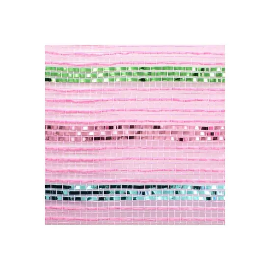10.5" Metallic Poly Faux Jute Stripe Mesh Ribbon: Pink (10 Yards) {2}