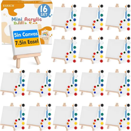16 Set Mini Acrylic Paint Kit,5in Mini Stretched Canvas with 7.5in Easel {1}