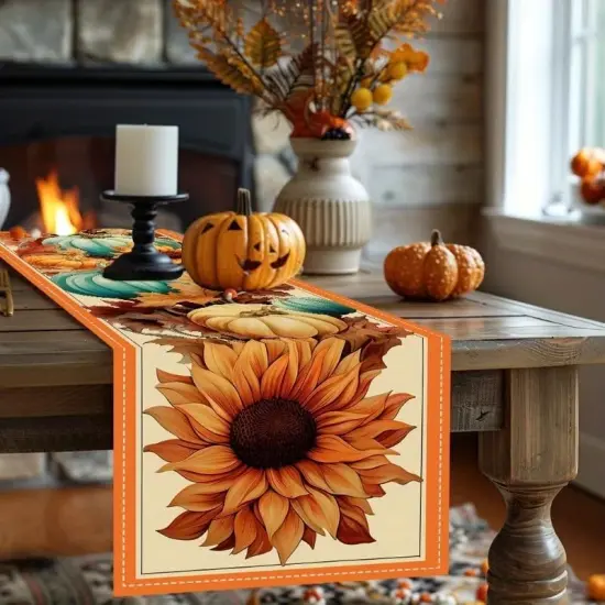 Fall Pumpkin Sunflower Halloween Table Runner - Style 2 {5}
