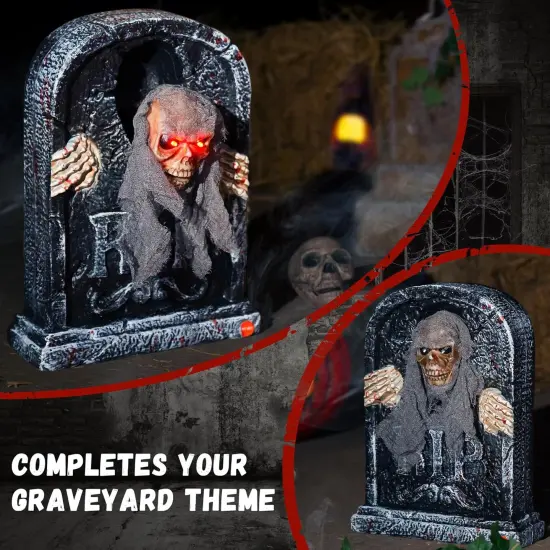 Halloween Animatronic Tombstone with Moving Skeleton {4}
