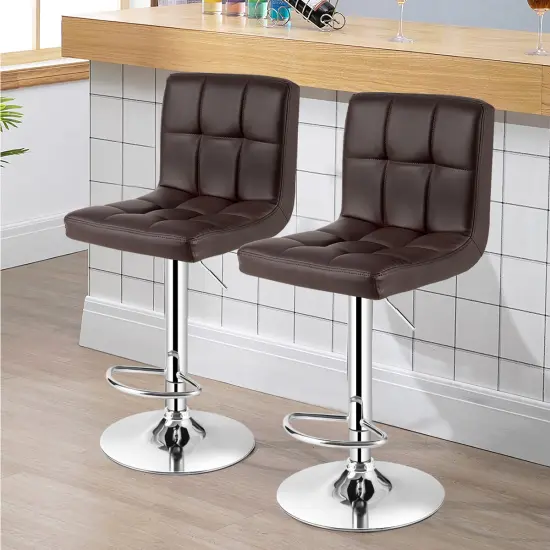 Costway Set of 2 Bar Stools Adjustable PU Leather Swivel Kitchen Counter Bar Chair Brown {4}