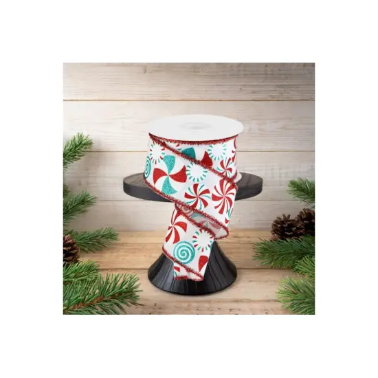 2.5" Bold Peppermint Tinsel Ribbon: White (10 Yards) {3}