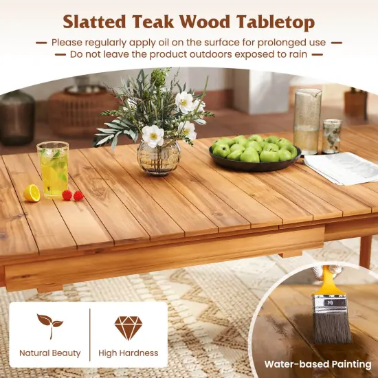 Costway 71"-94" Rectangular Teak Wood Table Patio Extendable Dining Table for 6-8 People, {4}