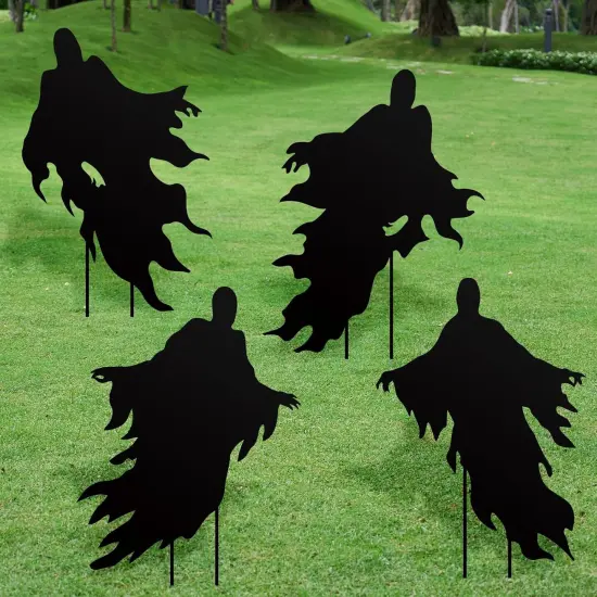 4Pack Halloween Ghost Yard Signs with Stakes Scary Silhouette Outside {3}