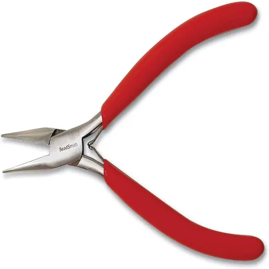 The Beadsmith Slim Line Chain Nose Pliers, with Polished Steel Head, red PVC Comfort Grip Handle with Double-Leaf Spring, Tool for Jewelry Making {1}