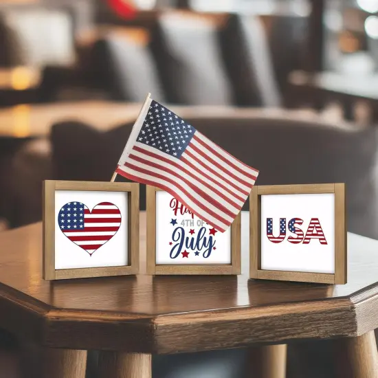3pcs 4th Of July Wooden Patriotic Wall Decor with Frame (red white blue) {3}