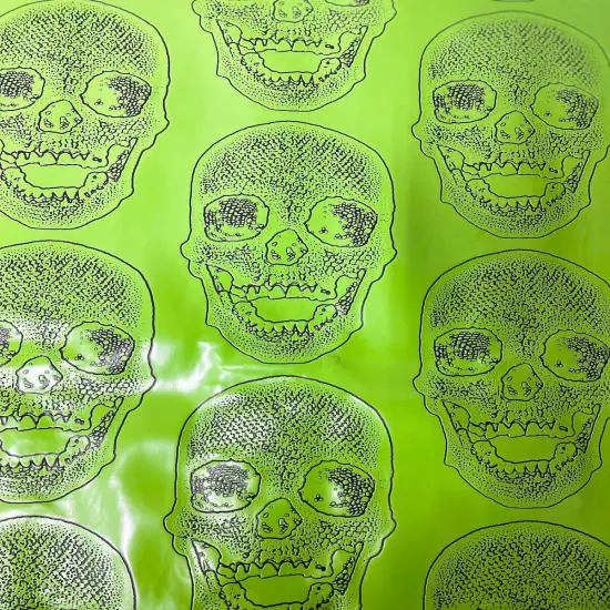 1 Yard Skeleton Skull Vinyl Fabric For Upholstery Handbags Wallets 54" Width Lime Green {1}