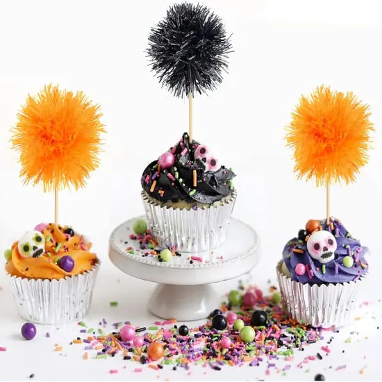 20 Pack Foil Firework Halloween Cupcake Toppers - Black Orange {3}