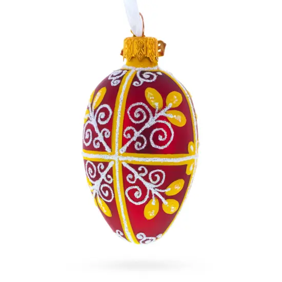 Red and Gold Swirl Design Mini Glass Egg Ornament 2.9 Inches {4}