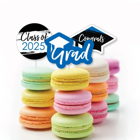 Big Dot of Happiness Blue 2025 Graduation Party - Dessert Cupcake Toppers - Clear Treat Picks - Set of 24 {6}