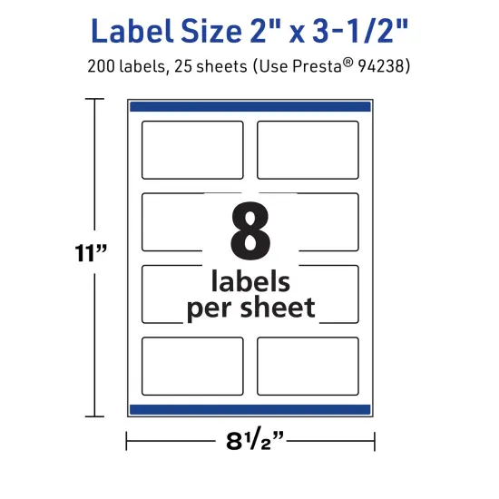 Avery TrueBlock Matte White Paper Labels,2" x 3-1/2" Rectangle {5}