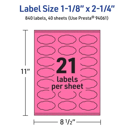 Avery Bright Pink Paper Labels, 1-1/8" x 2-1/4" Oval Scalloped {5}