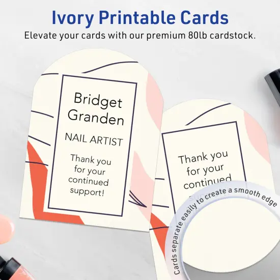 Avery Printable Arched Flat Cards, Sure Feed Technology, 4-3/4" x 3-1/2", Matte Ivory Cardstock, Print-to-The-Edge, Laser/Inkjet Printable, 40 Total {3}