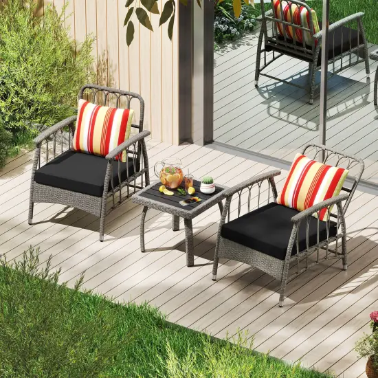 Costway 3 PCS Patio PE Wicker Furniture Set with 5-Level Adjustable Backrest Bistro Set {1}