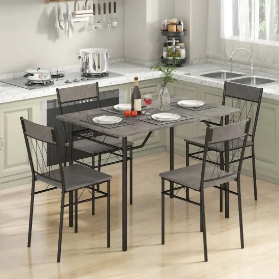 Costway 5PCS Dining Table Set for 4 Rectangular Kitchen Table & 4 Chairs with Metal Frame Cement Gray/Black {1}