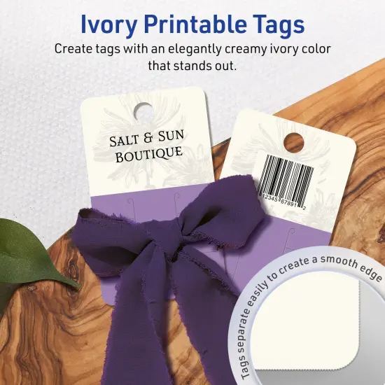 Avery Printable Rounded Rectangle Slot Tags, Sure Feed Technology, 1-1/2" x 2-1/2", Matte Ivory Cardstock, Print-to-The-Edge, Laser/Inkjet Printable, 100 Total {3}