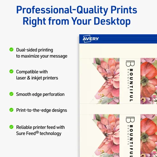 Avery Printable Banner Rectangle Flag Tags, Sure Feed Technology, 2" x 3-1/2", Matte Ivory Cardstock, Print-to-The-Edge, Laser/Inkjet Printable, 80 Total {2}