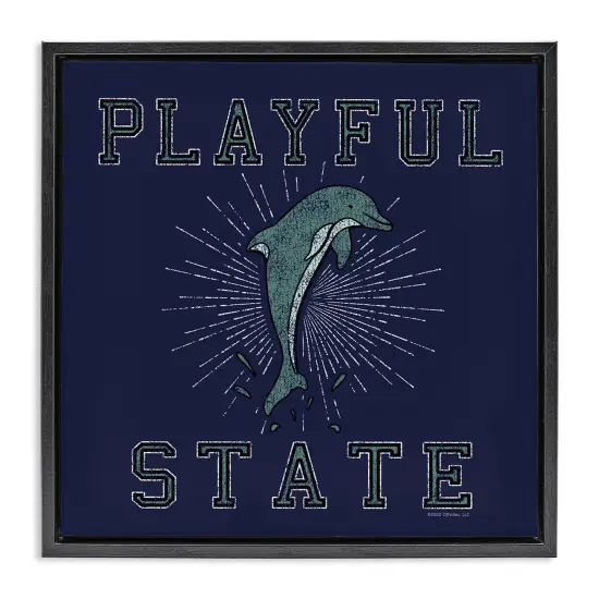 Stupell Industries Playful State Dolphin Framed Floater Canvas Wall Art Design by Spirit Animals/Life Is High {1}