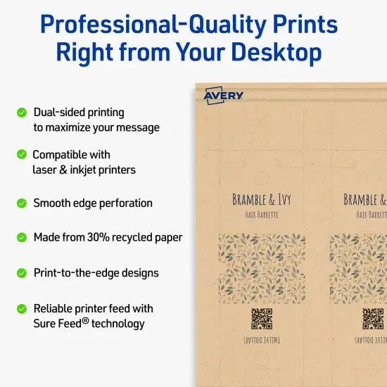 Avery Printable Rounded Rectangle Foldover Tags, Sure Feed Technology, 1-1/2" x 2-1/8", Matte Kraft Brown Cardstock, Print-to-The-Edge, Laser/Inkjet Printable, 80 Total {2}