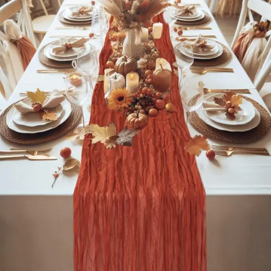 13Ft Terracotta Cheesecloth Table Runner, 160inch Long Rust Cheese Cloth Boho {3}